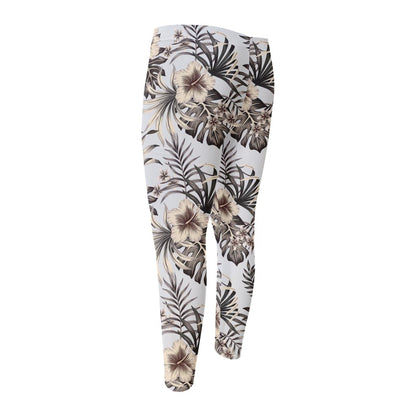 Vintage Hibiscus Plumeria Pattern Print Men's Compression Pants