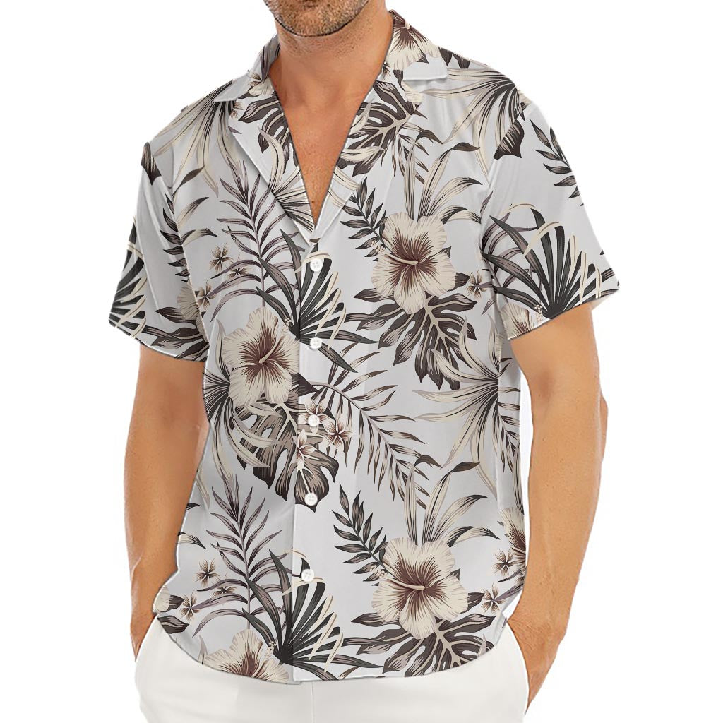 Vintage Hibiscus Plumeria Pattern Print Men's Deep V-Neck Shirt