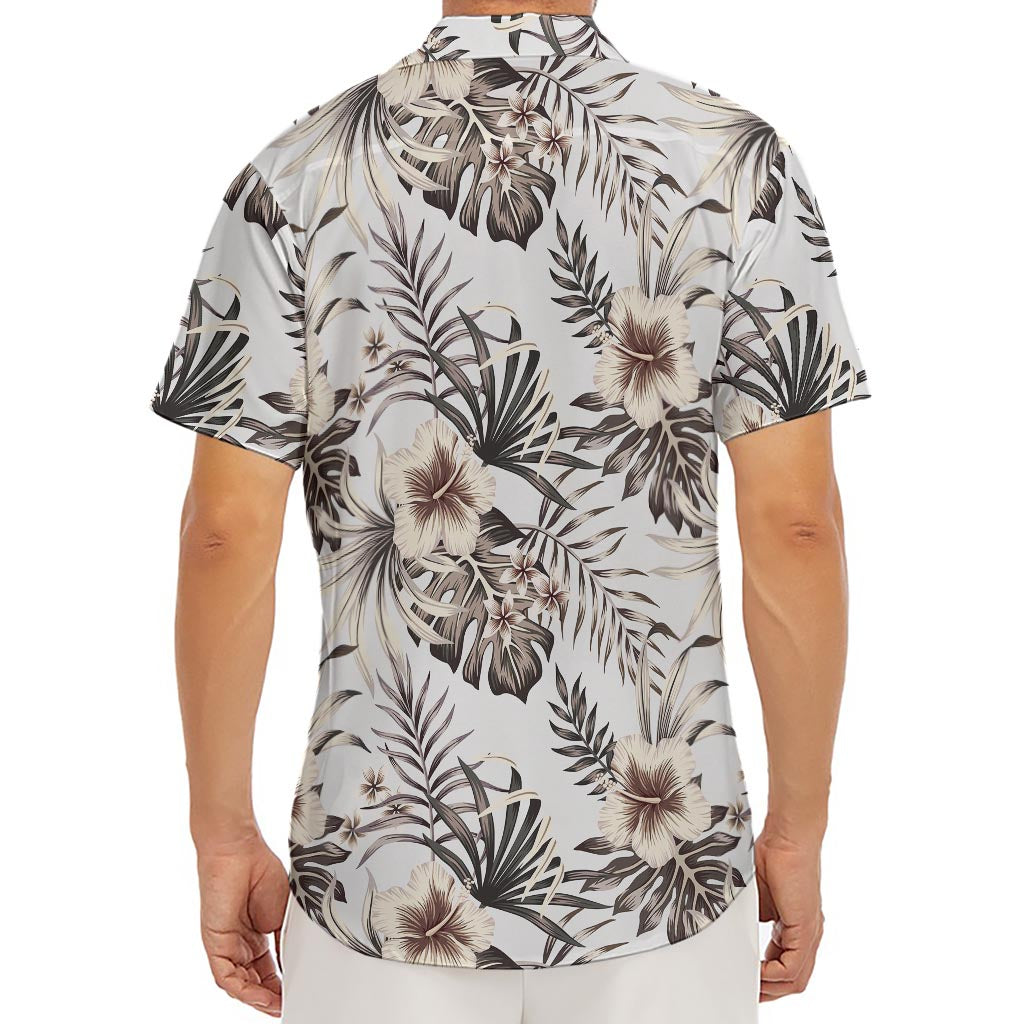 Vintage Hibiscus Plumeria Pattern Print Men's Deep V-Neck Shirt