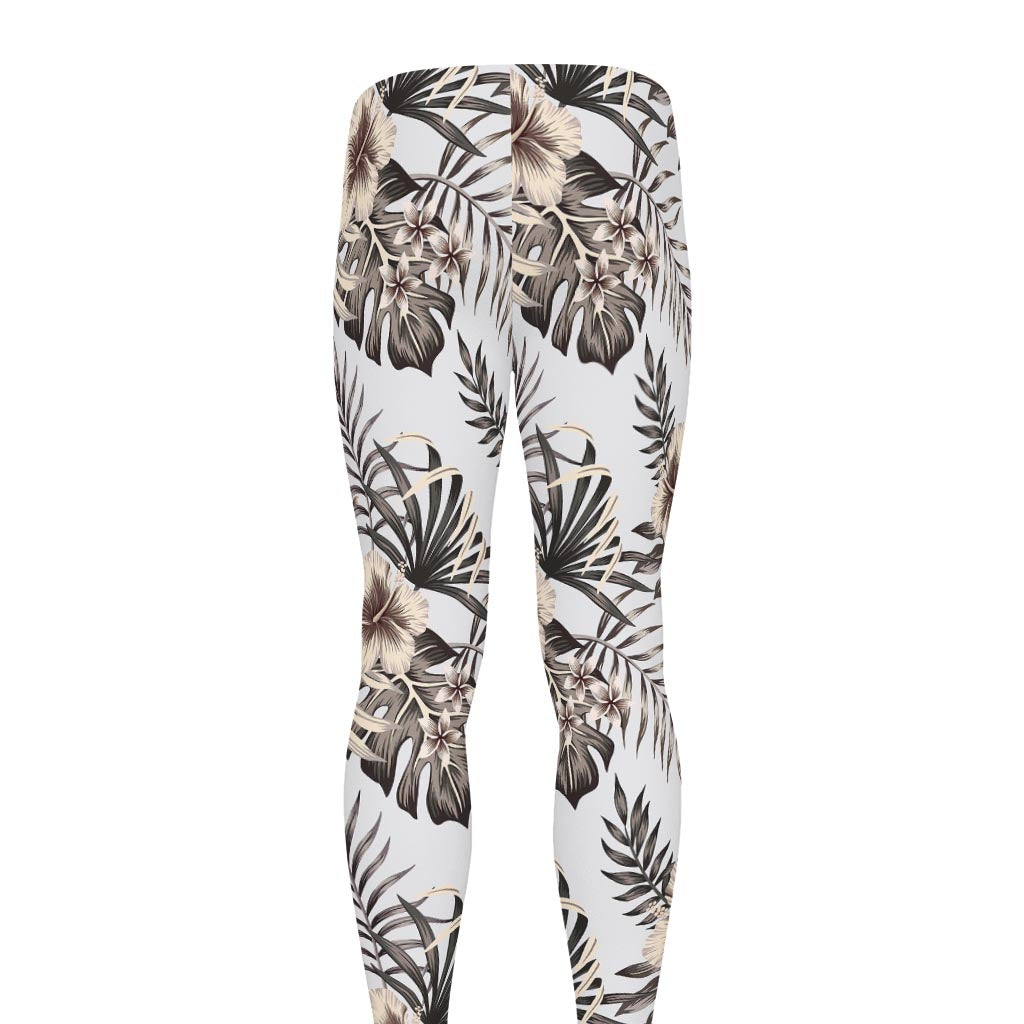 Vintage Hibiscus Plumeria Pattern Print Men's leggings