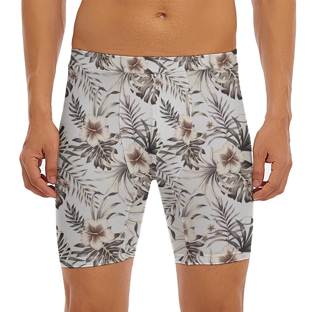 Vintage Hibiscus Plumeria Pattern Print Men's Long Boxer Briefs