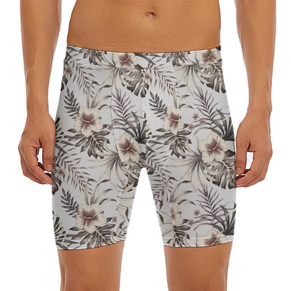 Vintage Hibiscus Plumeria Pattern Print Men's Long Boxer Briefs