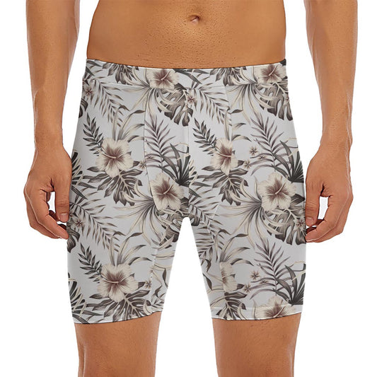 Vintage Hibiscus Plumeria Pattern Print Men's Long Boxer Briefs
