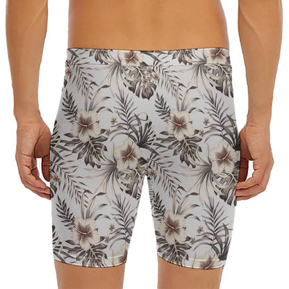 Vintage Hibiscus Plumeria Pattern Print Men's Long Boxer Briefs