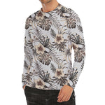 Vintage Hibiscus Plumeria Pattern Print Men's Long Sleeve Rash Guard