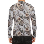 Vintage Hibiscus Plumeria Pattern Print Men's Long Sleeve Rash Guard