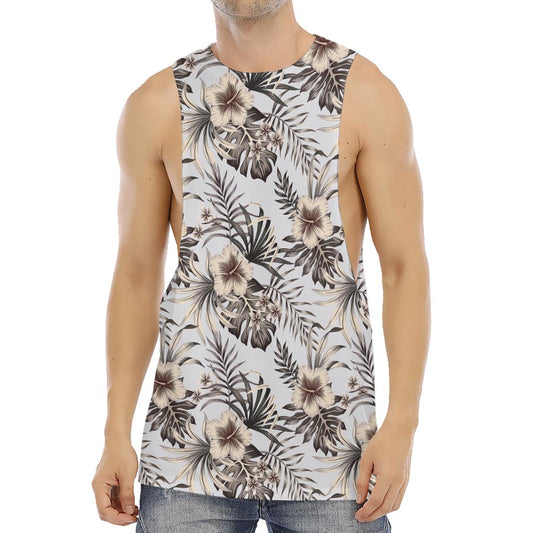 Vintage Hibiscus Plumeria Pattern Print Men's Muscle Tank Top