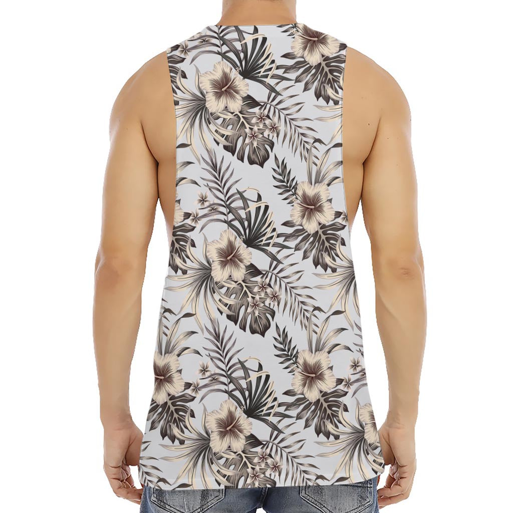 Vintage Hibiscus Plumeria Pattern Print Men's Muscle Tank Top