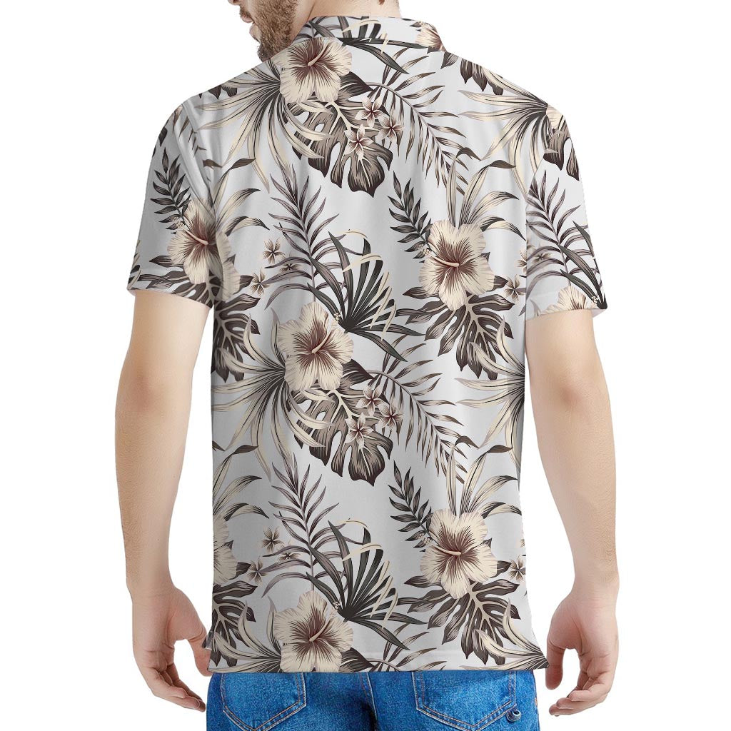 Vintage Hibiscus Plumeria Pattern Print Men's Polo Shirt