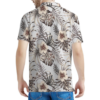 Vintage Hibiscus Plumeria Pattern Print Men's Polo Shirt