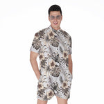 Vintage Hibiscus Plumeria Pattern Print Men's Rompers