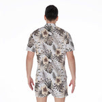 Vintage Hibiscus Plumeria Pattern Print Men's Rompers