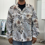 Vintage Hibiscus Plumeria Pattern Print Men's Shirt Jacket