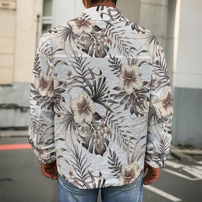 Vintage Hibiscus Plumeria Pattern Print Men's Shirt Jacket