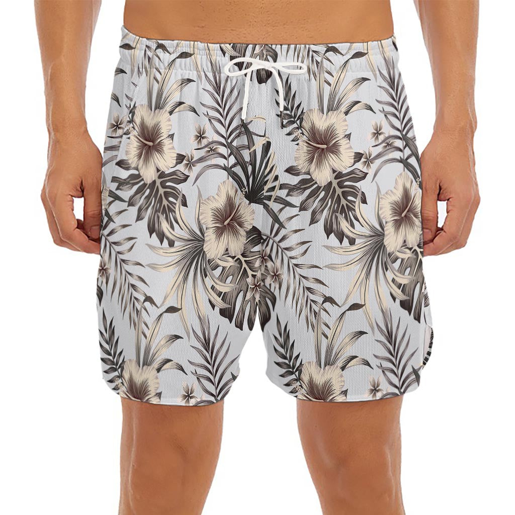 Vintage Hibiscus Plumeria Pattern Print Men's Split Running Shorts
