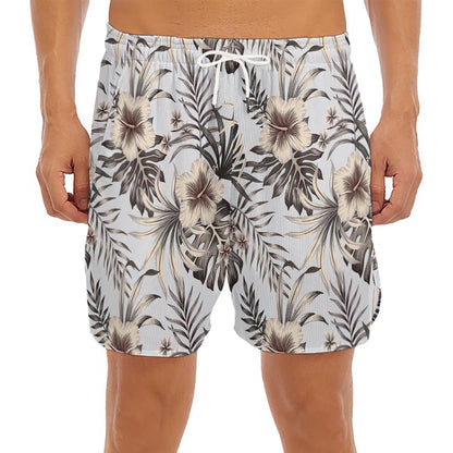 Vintage Hibiscus Plumeria Pattern Print Men's Split Running Shorts