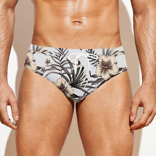 Vintage Hibiscus Plumeria Pattern Print Men's Swim Briefs