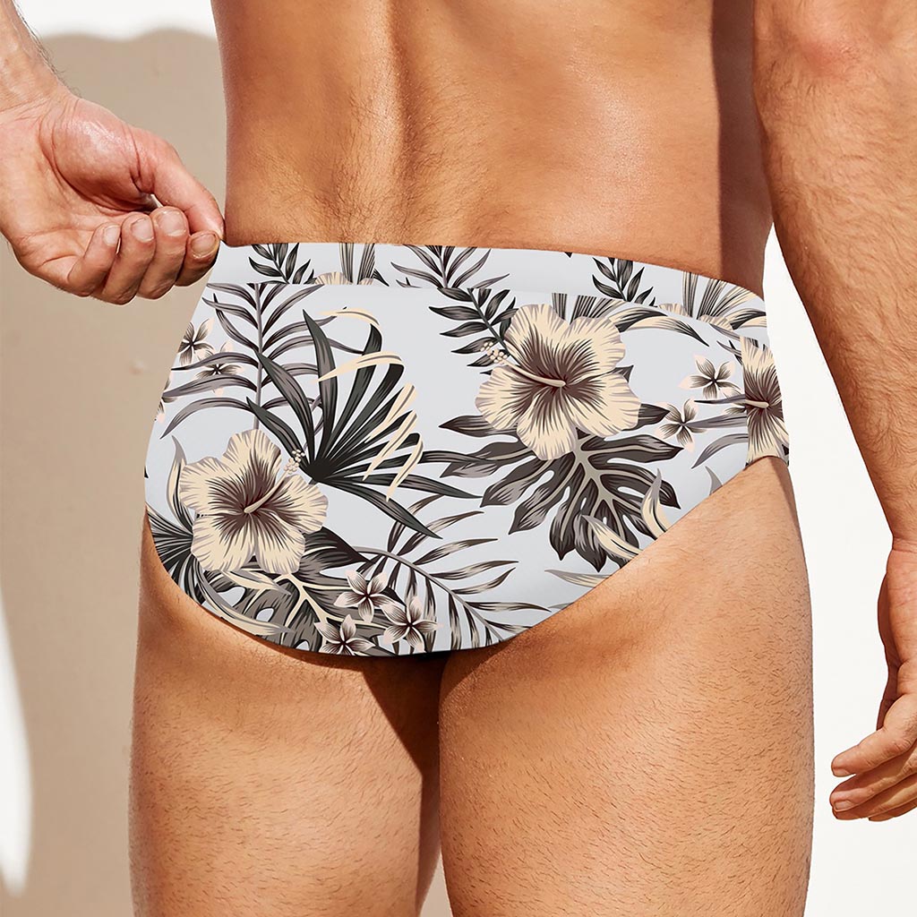 Vintage Hibiscus Plumeria Pattern Print Men's Swim Briefs