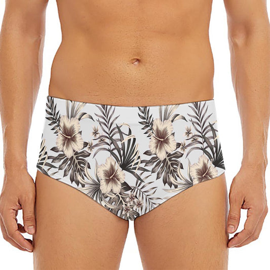 Vintage Hibiscus Plumeria Pattern Print Men's Triangle Swim Briefs
