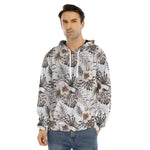 Vintage Hibiscus Plumeria Pattern Print Men's Velvet Pullover Hoodie
