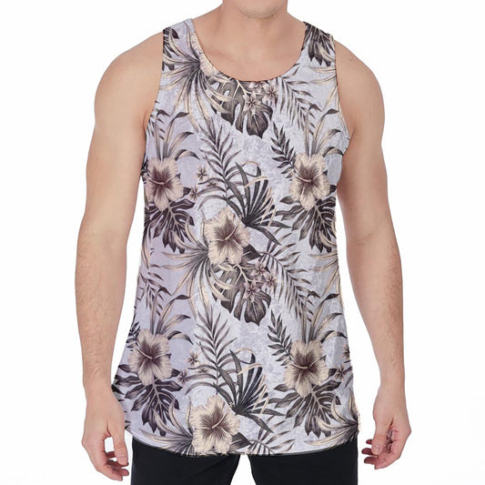 Vintage Hibiscus Plumeria Pattern Print Men's Velvet Tank Top