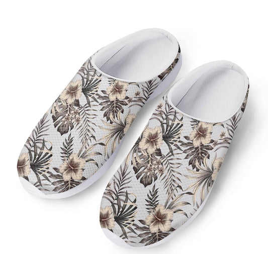 Vintage Hibiscus Plumeria Pattern Print Mesh Casual Shoes