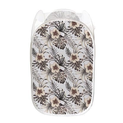 Vintage Hibiscus Plumeria Pattern Print Mesh Laundry Hamper