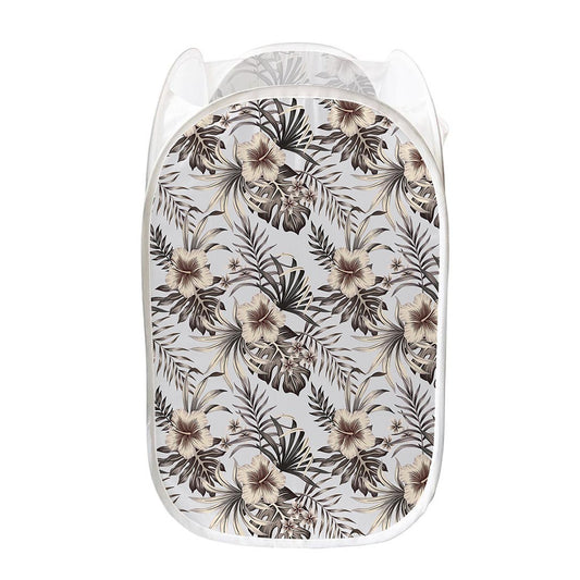 Vintage Hibiscus Plumeria Pattern Print Mesh Laundry Hamper