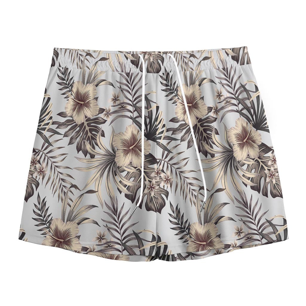 Vintage Hibiscus Plumeria Pattern Print Mesh Shorts