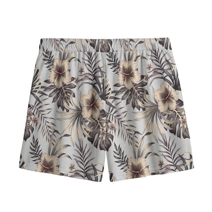 Vintage Hibiscus Plumeria Pattern Print Mesh Shorts
