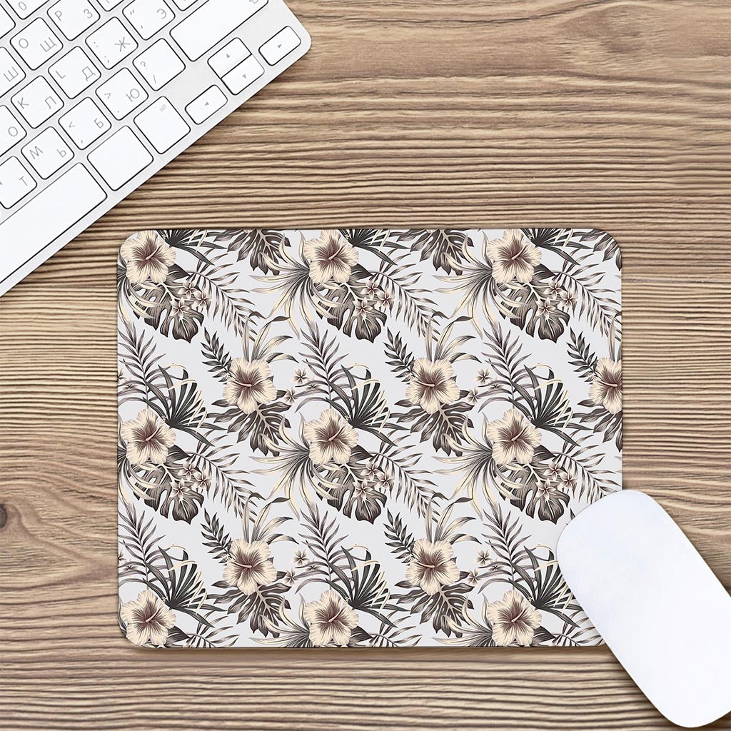 Vintage Hibiscus Plumeria Pattern Print Mouse Pad