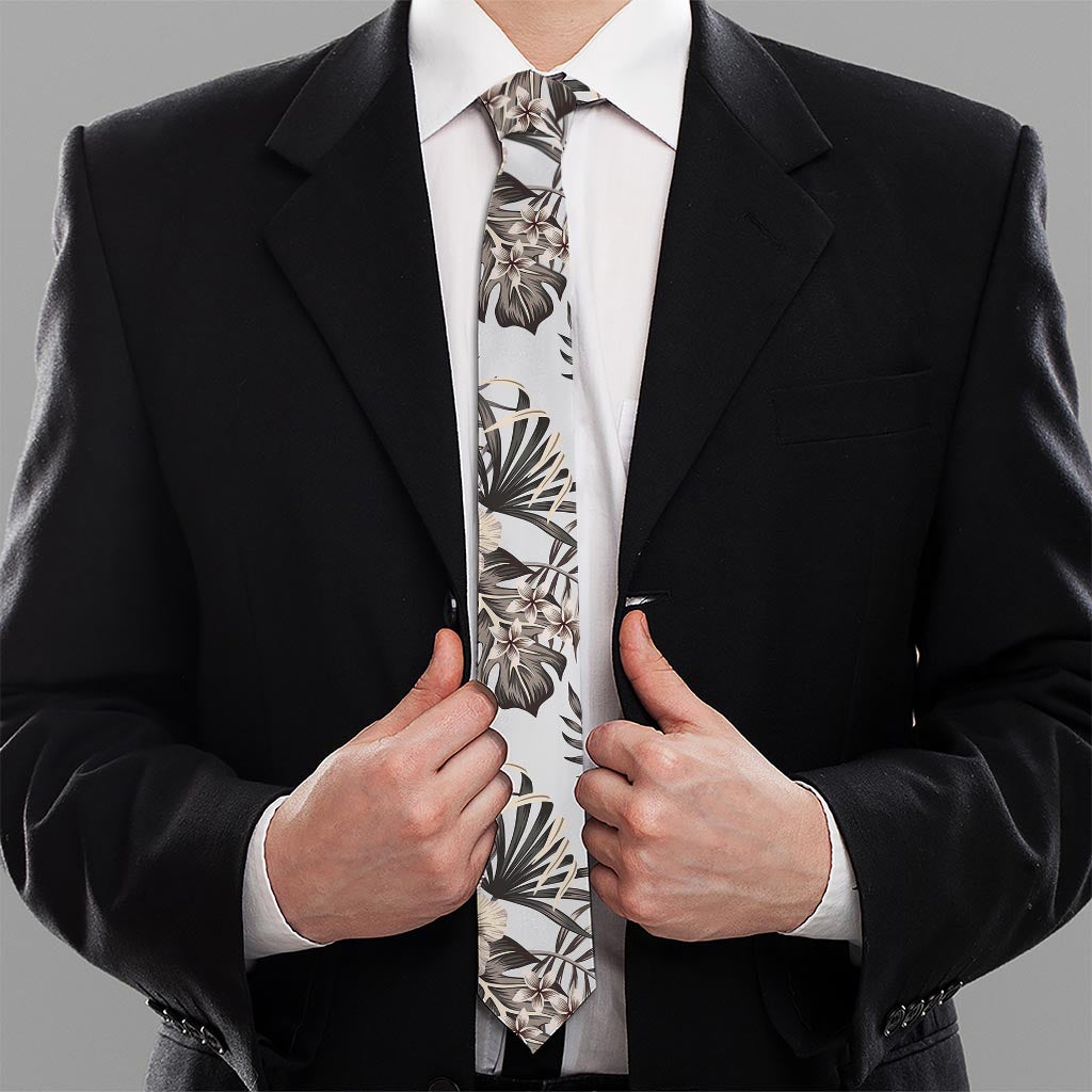 Vintage Hibiscus Plumeria Pattern Print Necktie