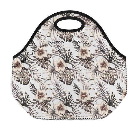 Vintage Hibiscus Plumeria Pattern Print Neoprene Lunch Bag