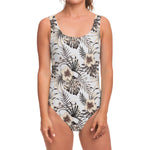 Vintage Hibiscus Plumeria Pattern Print One Piece Swimsuit
