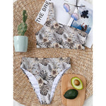 Vintage Hibiscus Plumeria Pattern Print One Shoulder Bikini Top