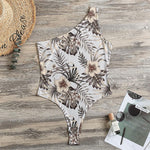 Vintage Hibiscus Plumeria Pattern Print One Shoulder Bodysuit
