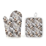 Vintage Hibiscus Plumeria Pattern Print Oven Mitt And Pot Holder Set