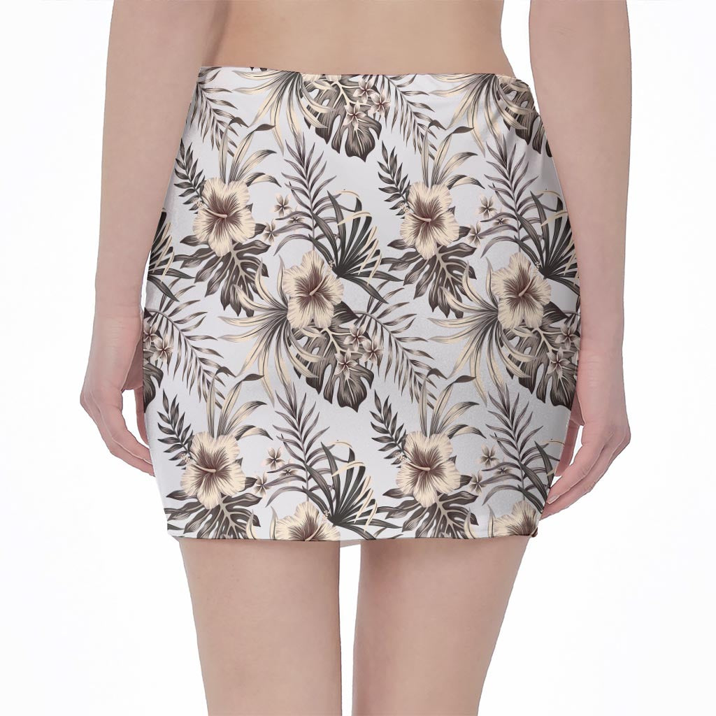 Vintage Hibiscus Plumeria Pattern Print Pencil Mini Skirt