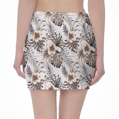 Vintage Hibiscus Plumeria Pattern Print Pencil Mini Skirt