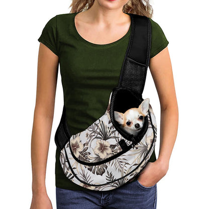Vintage Hibiscus Plumeria Pattern Print Pet Sling Carrier