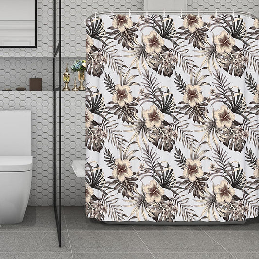 Vintage Hibiscus Plumeria Pattern Print Polyester Shower Curtain