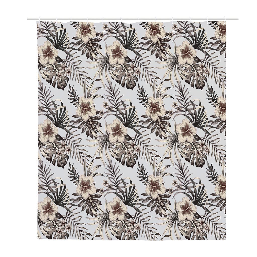 Vintage Hibiscus Plumeria Pattern Print Polyester Shower Curtain