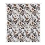 Vintage Hibiscus Plumeria Pattern Print Polyester Shower Curtain