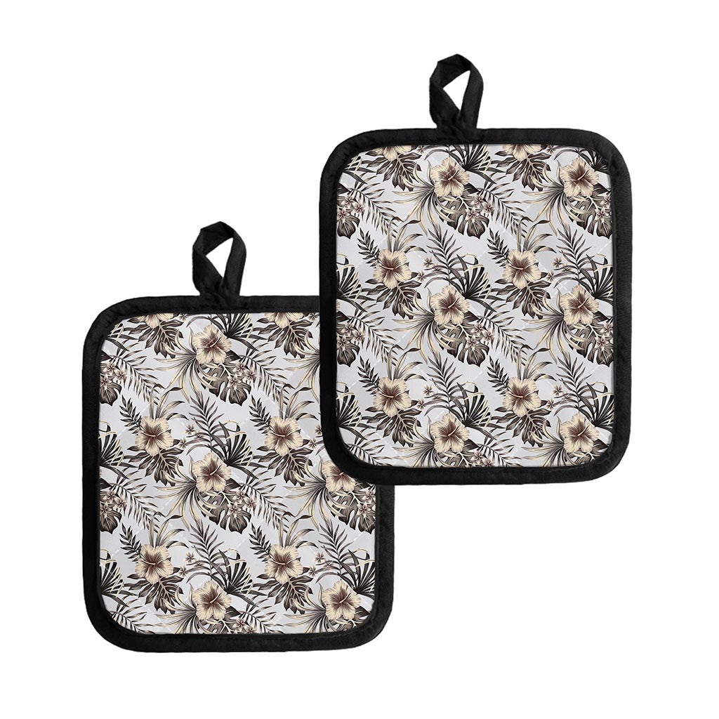 Vintage Hibiscus Plumeria Pattern Print Pot Holders