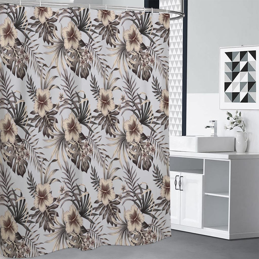 Vintage Hibiscus Plumeria Pattern Print Premium Shower Curtain