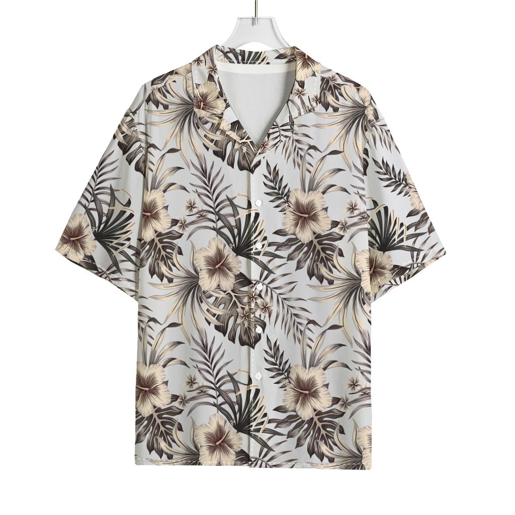 Vintage Hibiscus Plumeria Pattern Print Rayon Hawaiian Shirt