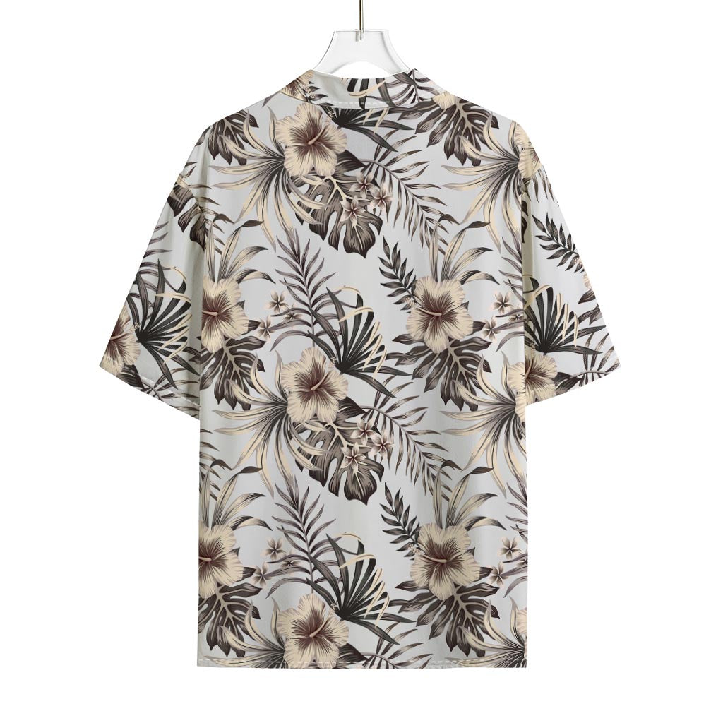 Vintage Hibiscus Plumeria Pattern Print Rayon Hawaiian Shirt