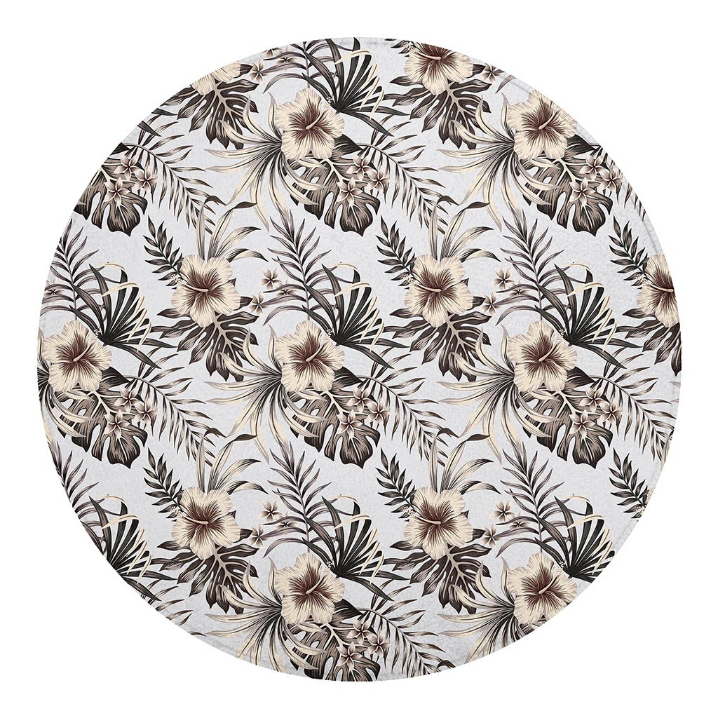 Vintage Hibiscus Plumeria Pattern Print Round Blanket