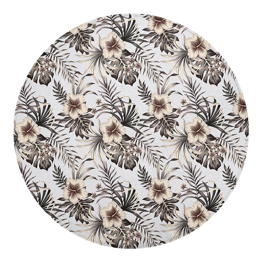 Vintage Hibiscus Plumeria Pattern Print Round Blanket