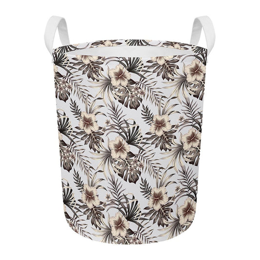 Vintage Hibiscus Plumeria Pattern Print Round Laundry Basket